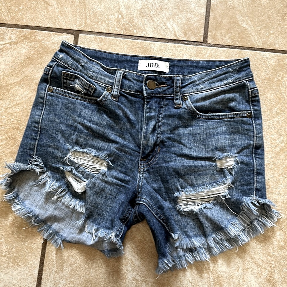 Distressed denim shorts